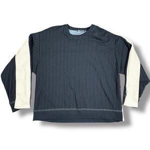 ZARA Oversized‎ Pinstripe Shirt Womens L Open Arms Blouse Pleated Modern